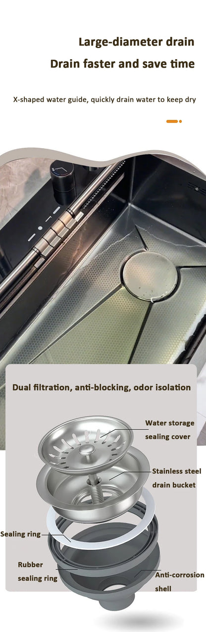 Blue Whale Dragon Rain Digital Display Large Single Sink Faucet with Integrated Multifunctional Atmosphere Light