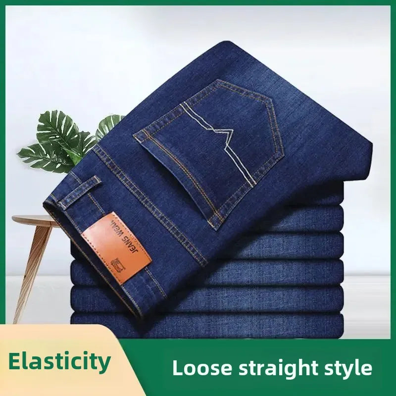 Elastische Jeans für Herren, Frühling und Herbst, lockere Passform, gerades Bein, vielseitige Hose, verschleißfest, lässige Konstruktion, Bienenhose, Sommer.