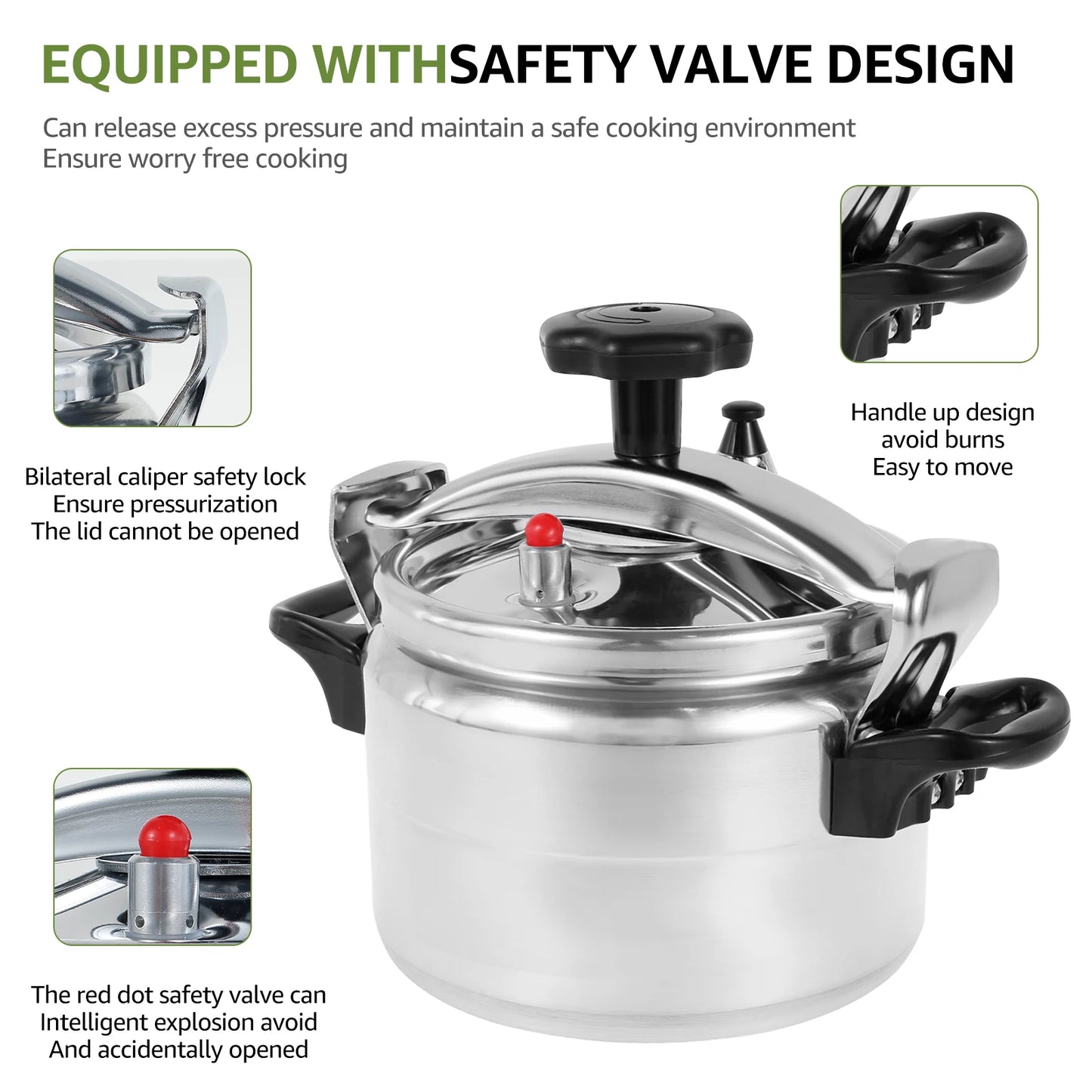 3-liter pressure cooker Aluminum alloy material with safety valve Anti scald handle for safe cooking Kitchen cookware accessory.