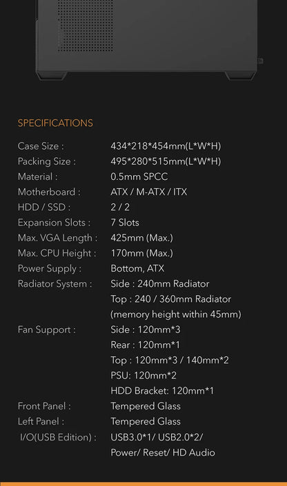 Aigo AS900 PC Case 270° Panoramic Design ATX M-ATX ITX Sea View Room Side Transparent Desktop Chassis Diy Gaming Computer Case