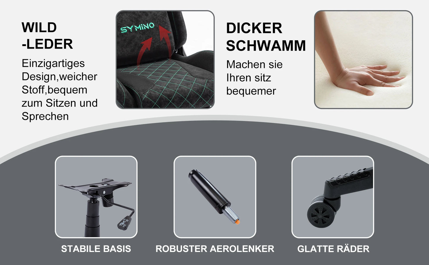 Symino Gaming-Stuhl mit Fußstütze, PC-Stuhl im Racing-Stuhl-Design, Vintage-PU-Leder, ergonomischer Bürostuhl