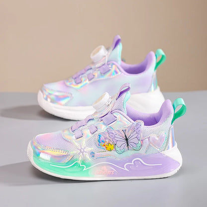 Cute Girls Sneaker Children Shoes Pink Purple Butterfly Printed Kids School Running School Sneaker Sports Tennis Shoes for girl.
