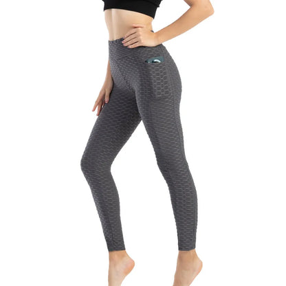 Women Fashion Pocket Bubble Pants Stretchy Slim Leggings Gym Running Cycling Fitness Pants High Waist Hip Lift Leggings Female.