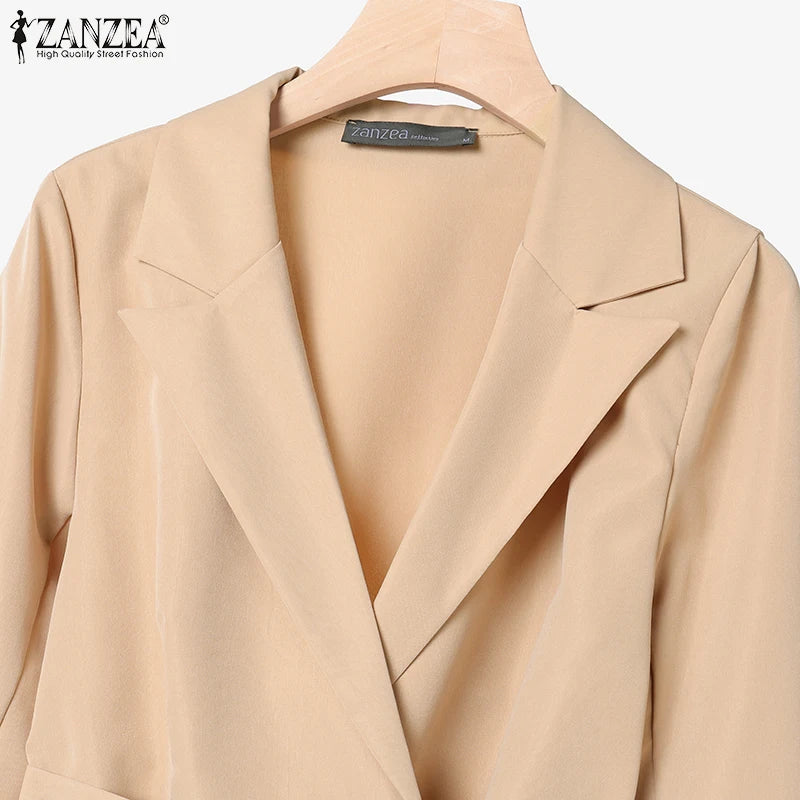 ZANZEA Elegant 2 Pieces Pant Sets Long Sleeve Belted Lightweight Blazer & Wide Leg Pant 2pcs Suits Office Lady Commuting Sets.