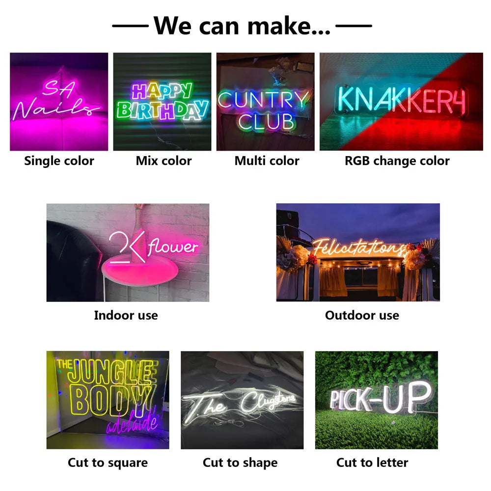Personalized Neon Signs Custom Light Letter Wall Decoration Neon Led Flexible Christmas Birthday Wedding Room Decor Custom Neon.