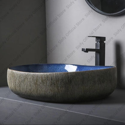Vintage Elegant Countertop Washbasin Classic Blue Art Hotel Ceramic Basins Sink Multiple Styles Outdoor Balcony Bathroom Sinks