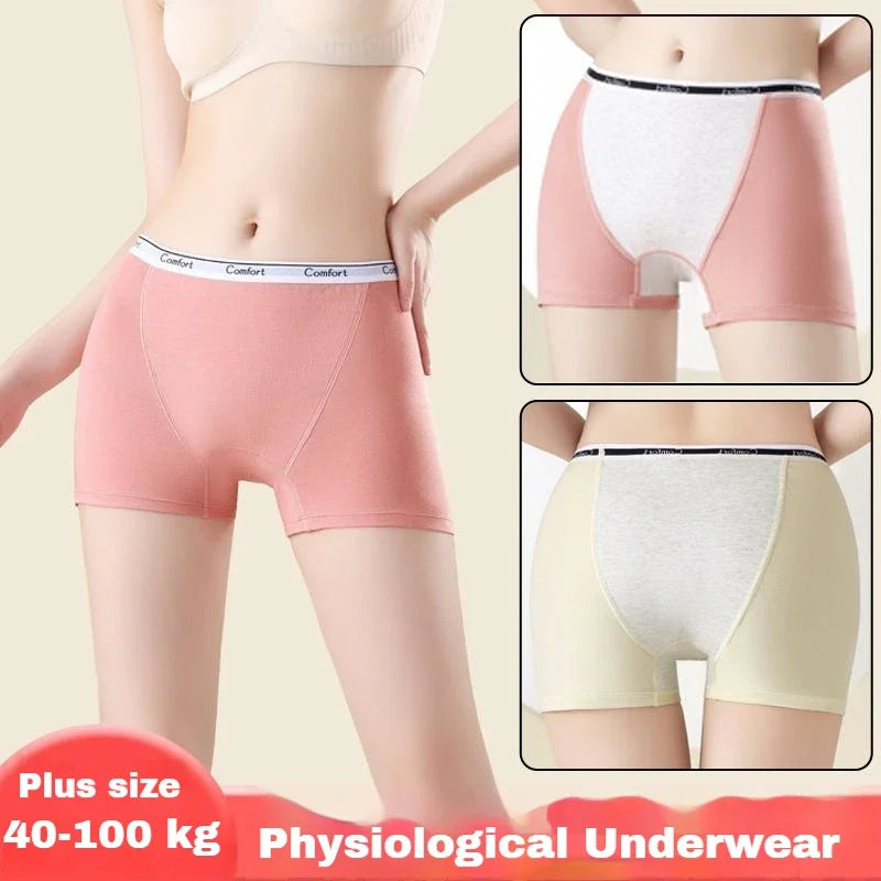 Women's Boxer Panties Physiological Menstrual Girl Underwear Cotton Briefs Breathable Large Size Fat Girl Skirt Safety Pants.