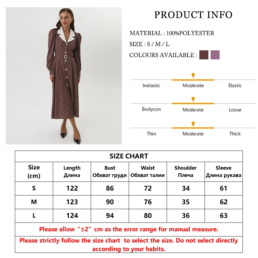 Clacive Mode Lose Druck Frauen Kleid 2025, Casual Revers Langarm Büro Dame Midi Kleider Elegante Klassische Gürtel Weibliche Kleid.