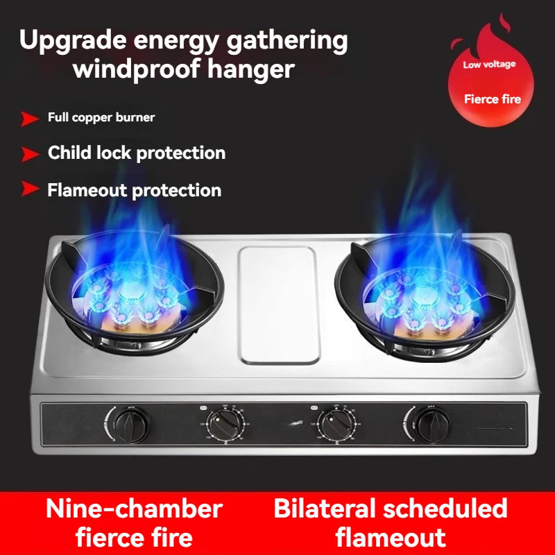 Time-out Wind-proof Gas Stove Double-range Liquefied Gas Stove Desktop Energy-saving Fierce Fire Stove.