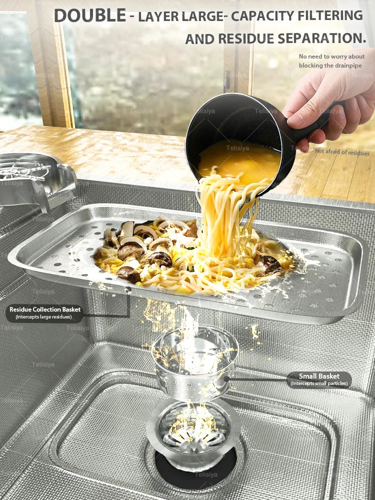 Küchenspüle aus Edelstahl 304, silberfarben, großes Einzelschlitz-Unterbaum-Multifunktionsspülbecken, Geschirrspülbecken