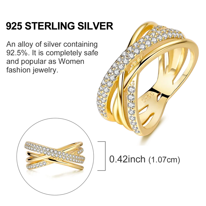 925 Sterling Silver Rings Gold Color Sparking Popular LOVE Wedding Ring Certified Women Engagement Jewelry Anniversary Gifts.