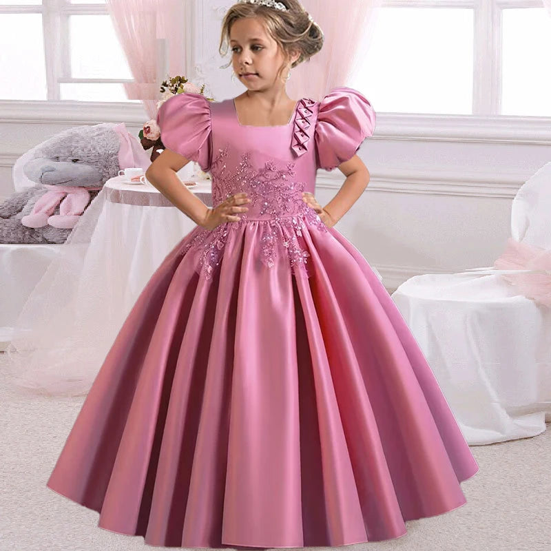 Prinzessin Mädchen Kommunion Geburtstags feier Tanz Leistung Pailletten schwarz Kleid Mädchen Hochzeit Brautjungfer Party Langarm Kleid.