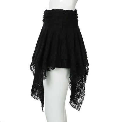 Asymmetrical Lace Skirt Pants Women High Waist Layered Skirt Y2k Japanese Vintage Jacquard Short Skirt 2025 Spring Clothing.
