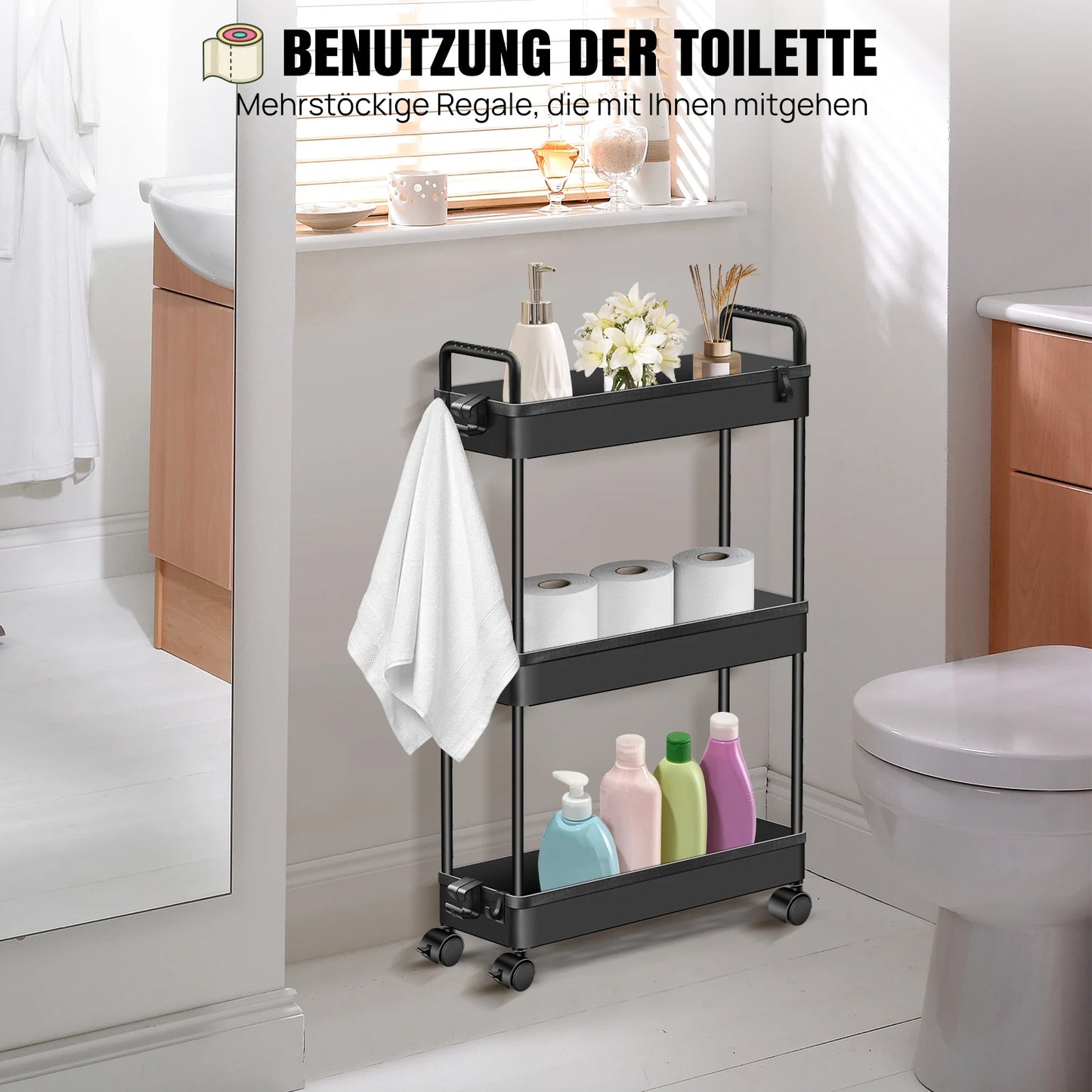 Pipishell Slim Aufbewahrungswagen mit Rädern, Badezimmerwagen-Organizer, Badezimmer-Aufbewahrung, klein, Rollwagen für Badezimmer, Waschküche