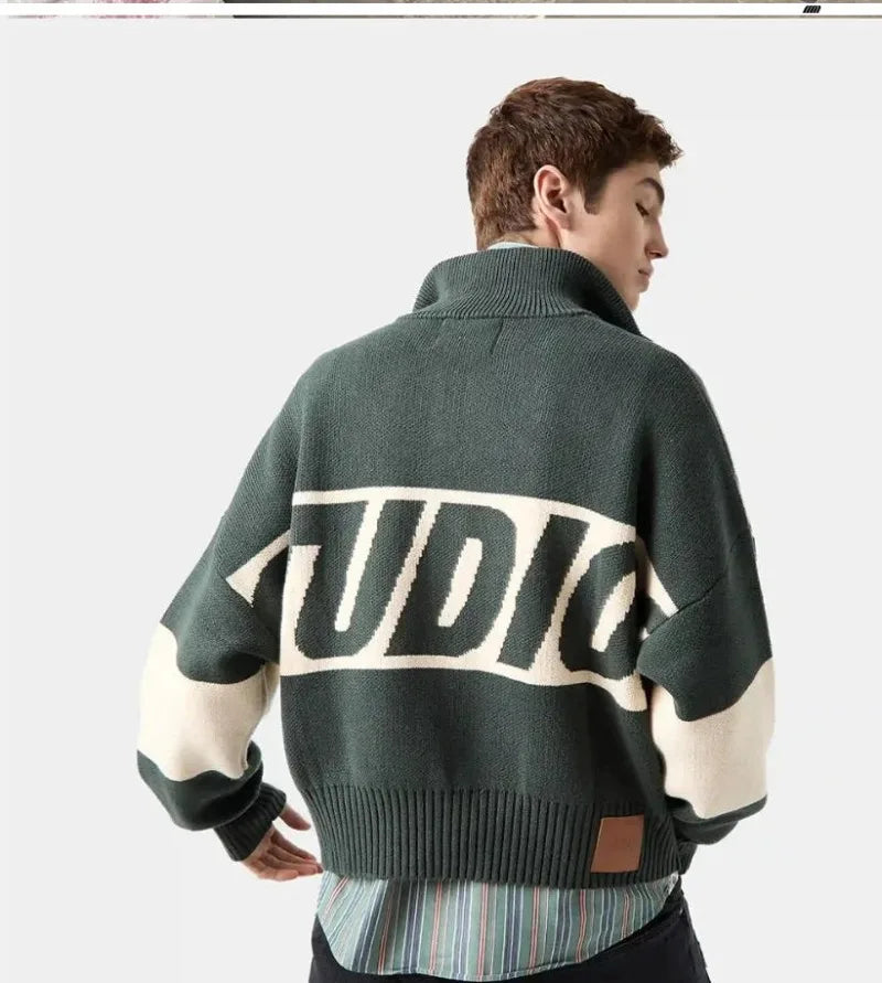 Autumn and Winter Warm Cardigan Sweater Men 2025 Trendy Casual Streetwear American Retro Letter Embroidery Zipper Pullover Women.