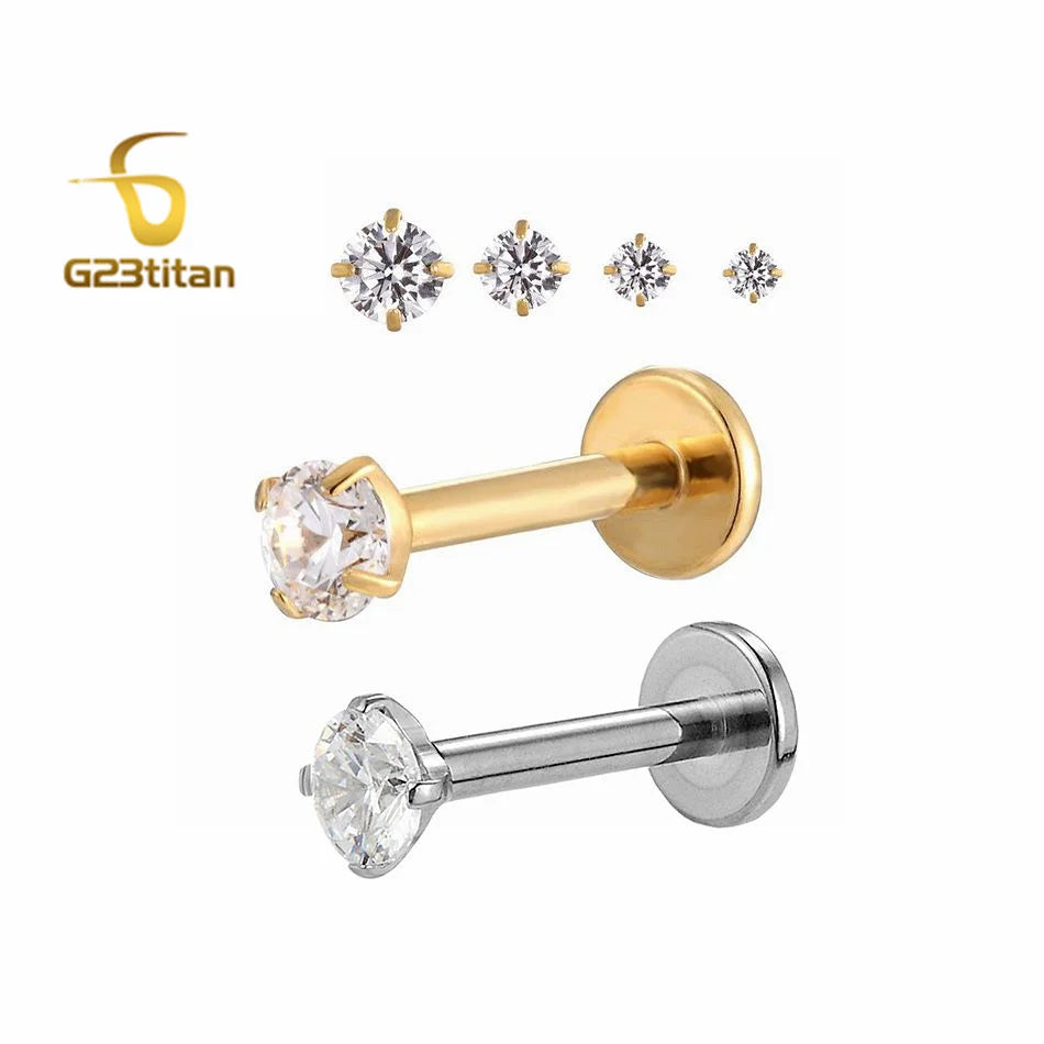 16G 18G Titanium Labret Stud Lip Ring Ear Helix Conch Trage Earring 2-4mm Zircon 0.9mm Internally Threaded Body Piercing Jewelry.