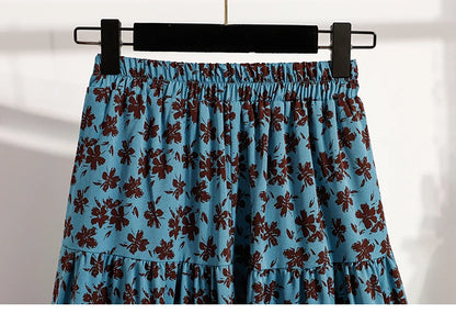 2025 Vintage Draped Elegant Chinese Style Women's Half-length Skirts Autumn Floral Pleated A- Line Skirt With Lining