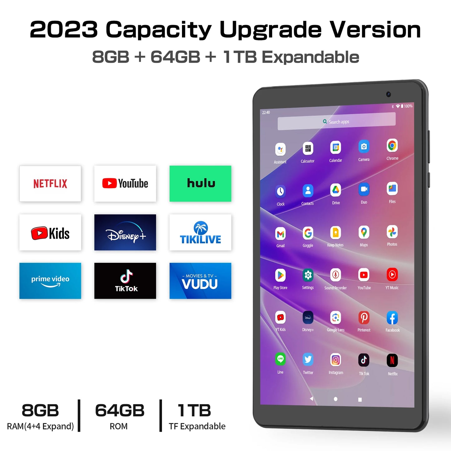 PRITOM 8 Inch Tablet Android 13, 8GB(4+4 Expand) RAM 64GB ROM,1TB Expand,1280x800 IPS Screen 5000MAH Battery,Dual Camera, WiFi.