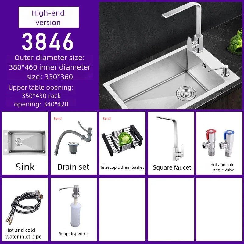 Stainless Steel Kitchen Sink Transversal Side Holes Large Size Single Slot Household Cafeteria Dish and Wash Vegetable Basin