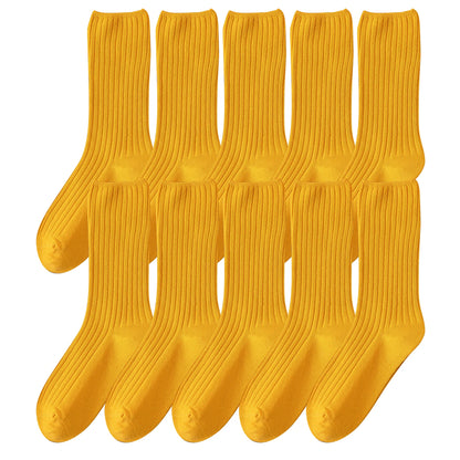 10Pairs Retro Women Cotton Loose Socks Autumn Winter Knitting Solid Color Long Black Pink Korean Japanese Student Girls