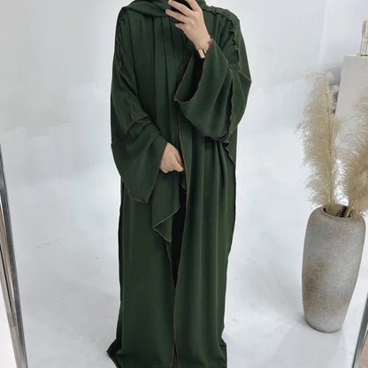 Muslim Abaya3 Pieces Dress for Women Arab Plain Hijab Ramadan Islamic.