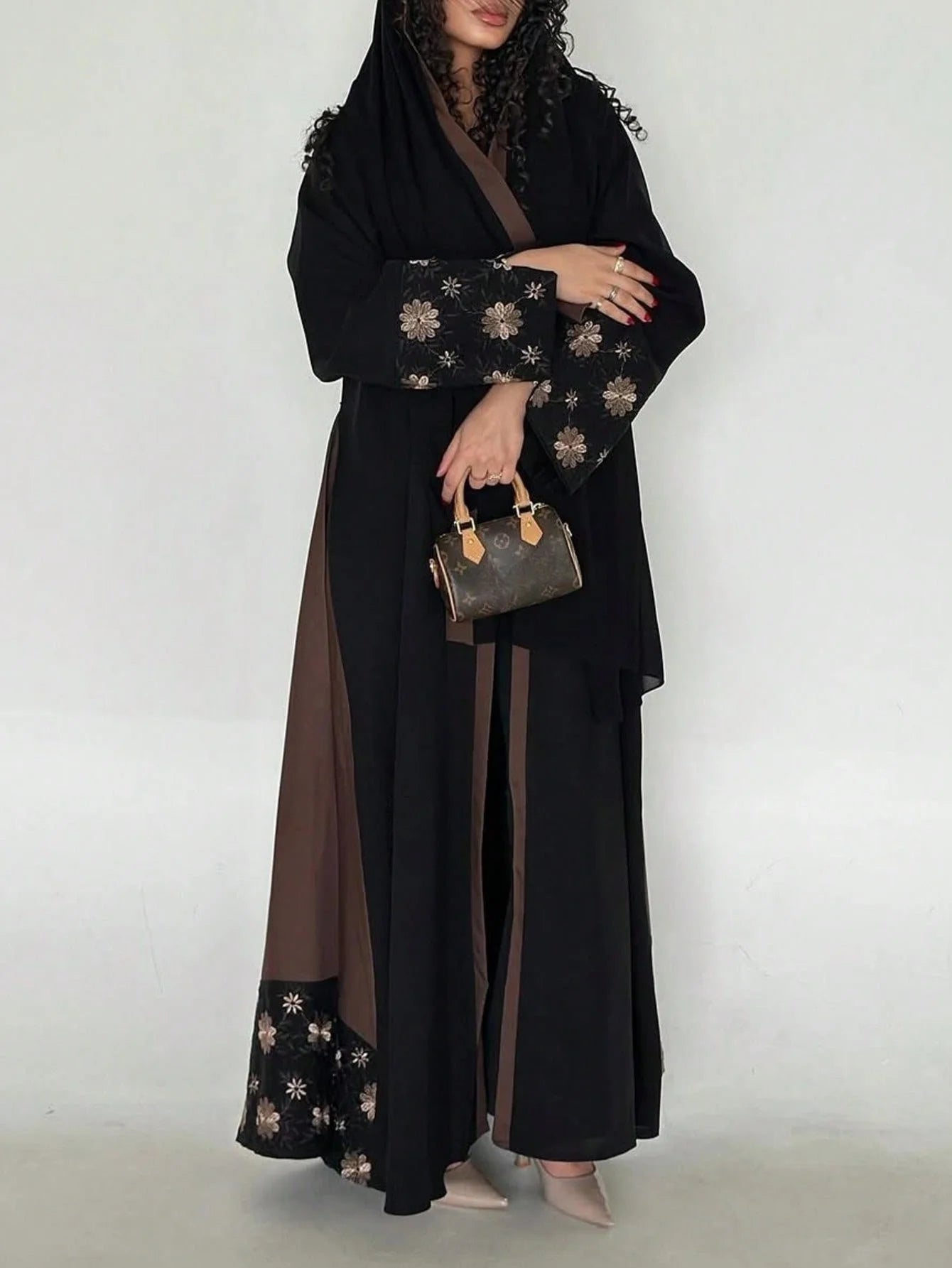 Middle Eastern Women Printed Floral Abaya Muslim Full Sleeve Loose Open Front Abayas Elegant Kaftan Jilbabs Islamic Maxi Dresses.