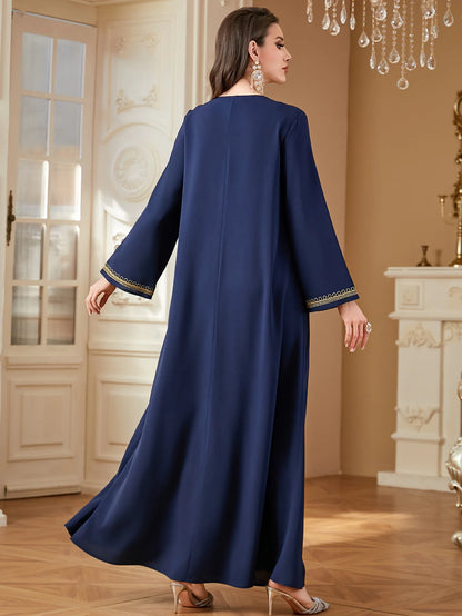 Elegant V-Neck Beading Embroidery Abaya For Muslim Woman 2025 Casual Loose Moroccan Saudi Dubai Kuwait Morocco Stylish Kebaya.