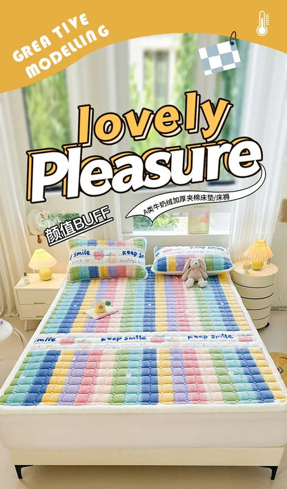 Winter Soft Thick Flannel Mattress Toppers Dormitory Single Double Bedspread Warm Bed Sheets Mattress Cover Fold Tatami Thin Mat.