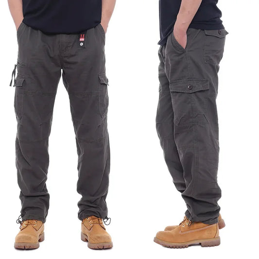 2025 Men's Casual Elastic Waist Plus Size Cargo Pants Multiple Pockets Loose Fit Trousers For Construction Site.