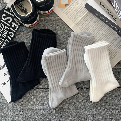 New 5 Pairs Cool Men Black White Warm Socks Set Autumn Winter Male Solid Color Sport Short Socks For Men Dropshipping