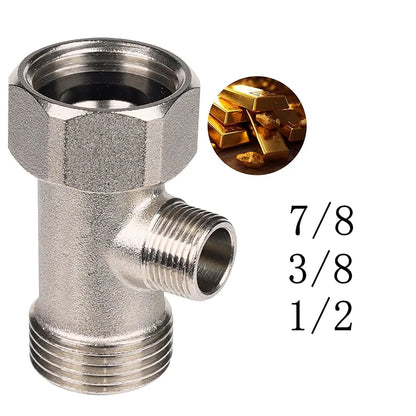 3 Way T Valve Adapter Connector Copper Brass 3/8 1/2 9/16 7/8  for Diverter Bath Toilet Bidet Sprayer Shower Head Water Pipes