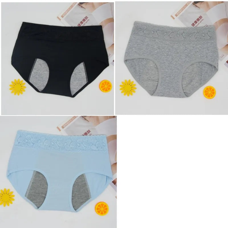 3 Pcs Women's Cotton Briefs Menstruation Underwear Leak Proof Sanitary  With Menstrual Bamboo Fancy Low Waist Slimming Panties