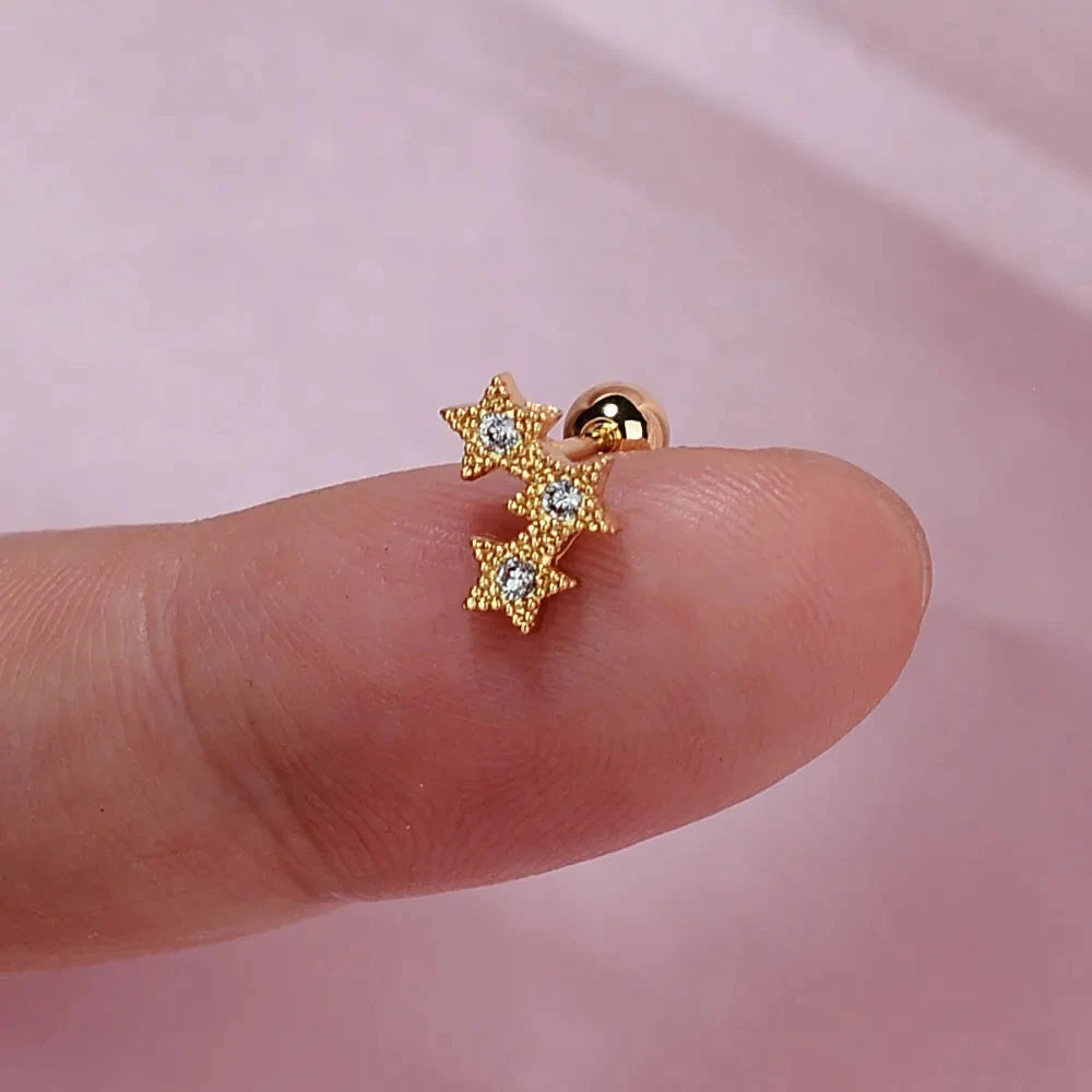 1PC New Curved Cz Cartilage Stud Moon Leaf  Helix Rook Conch Screw Back Earring Stainless Steel Bar Ear Piercing Jewelry