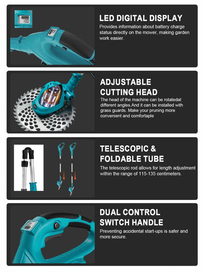 G perfil 10 Zoll bürstenloser elektrischer Rasenmäher, faltbarer Schneider, kabelloses Garten-Gras-Schneid-Trimmer-Werkzeug für Makita 18 V Akku-Pin