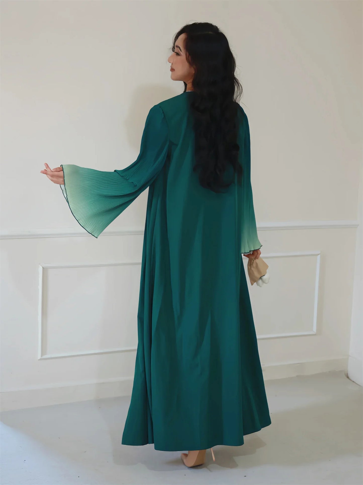 Elegante Abaya, muslimische Flare-Ärmel, lässig, arabischer Naher Osten, vorne offen, Abayas, Türkei, Kaftane, Damen, Jilbabs, islamische Maxikleider.