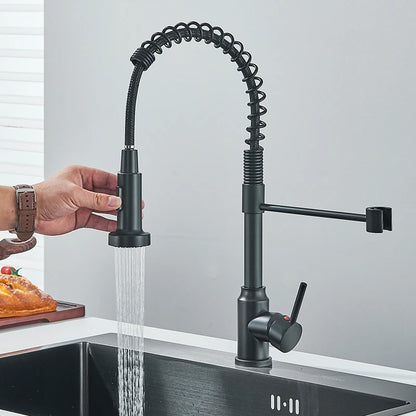 Spring Pull Down Kitchen Faucets Stream Spray Head Hot Cold Water Tap Stainless steel Rotation Kitchen Mixer Tap Crane