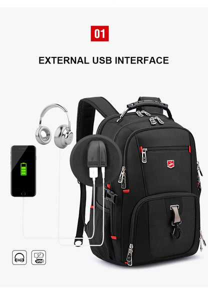 Wasserdichte 20-Zoll-Laptop-Rucksäcke USB-Lade Schultasche Diebstahlsicherer Herren-Rucksack Reiserucksack Männlicher Mochila Hohe Kapazität.