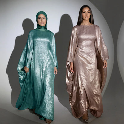 New Ramadan Batwing Sleeve Satin Abaya Dubai Luxury Islam Muslim Kaftan Dress Kebaya Abayas Women Robe Musulmane Femme Vestidos.