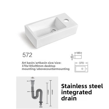 Kompaktes, an der Wand montiertes Keramikwaschbecken – kleines quadratisches Waschbecken, platzsparendes Design für Badezimmer, Balkon oder Waschtisch