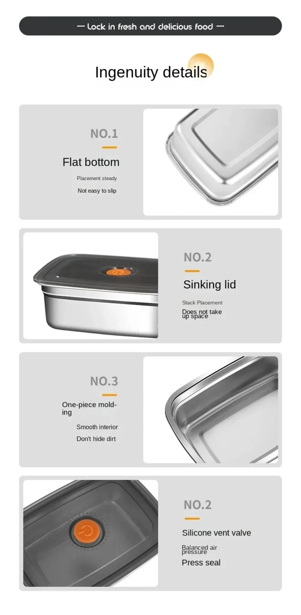 Stainless Steel Camping Lunch Box Sealed Leak-proof Bento Box Microwave Suitable Large Capacity Refrigerator Freezer Storage Box.