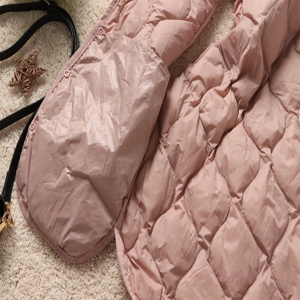 2024 neue Ankünfte Frauen Mode Ultraleicht Dünne Mit Kapuze Unten Jacken Frühling Winter Weiblichen Koreanischen Slim Fit Ärmellose Puffer Mantel.