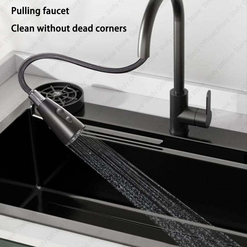 Multifunctional Kitchen Sink Large Capacity Single Bowl Stainless Steel Sink Vegetable Workstation With Faucet Drain Accessories