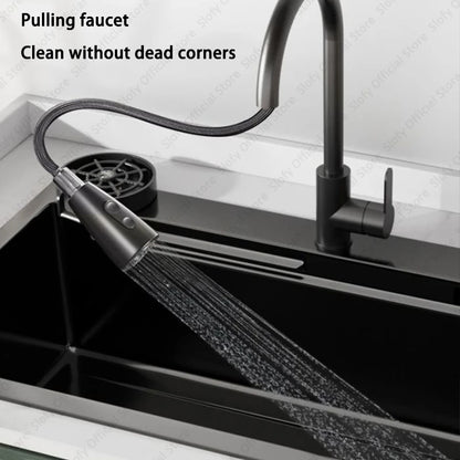 Multifunctional Kitchen Sink Large Capacity Single Bowl Stainless Steel Sink Vegetable Workstation With Faucet Drain Accessories