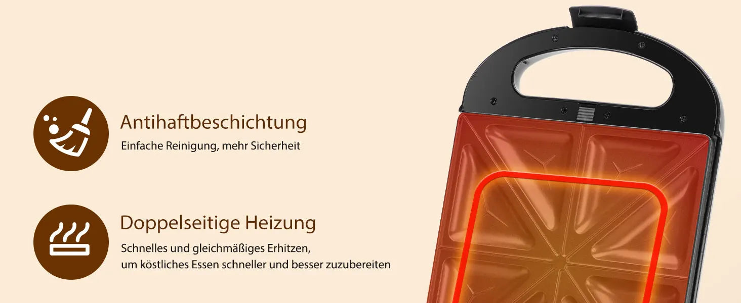 TAYLOR SWODEN 3-in-1 sandwich maker, waffle iron, baking tray, 1200 W, for 4 sandwiches, removable non-stick tray, 180° rotation.