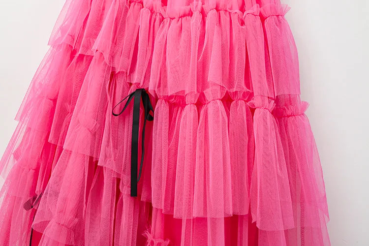 Long Maxi Tulle Skirt Women Sweet Tiered Long Skirt Autumn Winter Women Fashion Korean Mesh Skirt Female Party Skirt Clothes.