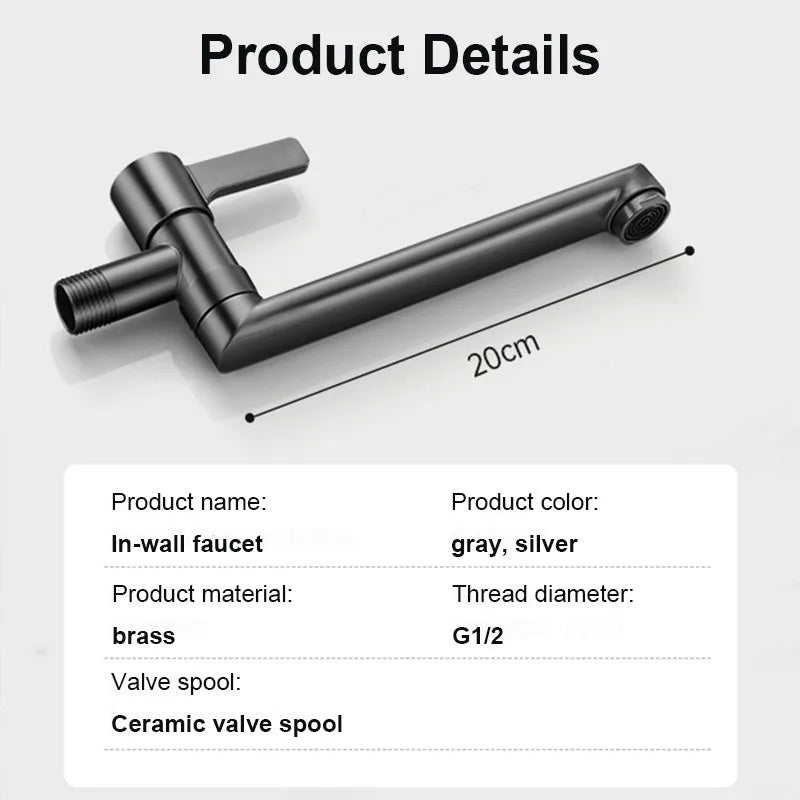 Wall-mounted Faucet Mop Pool Tap Single Hole Faucet Brass 360º Free Spin Single Cold Faucet Kitchen Sink Faucet