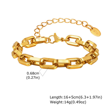 Chunky Bold Toggle Bracelets for Women, Stainless Steel OT Buckle Link Chain Bracelet Gold Plated Tarnish Free