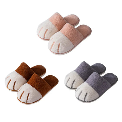 Evshine Cat Paw Warm Slippers For Women Winter Plush House Slippers Cute Fashion Fur Slippers Couple Indoor Bedroom Fuzzy Shoes.