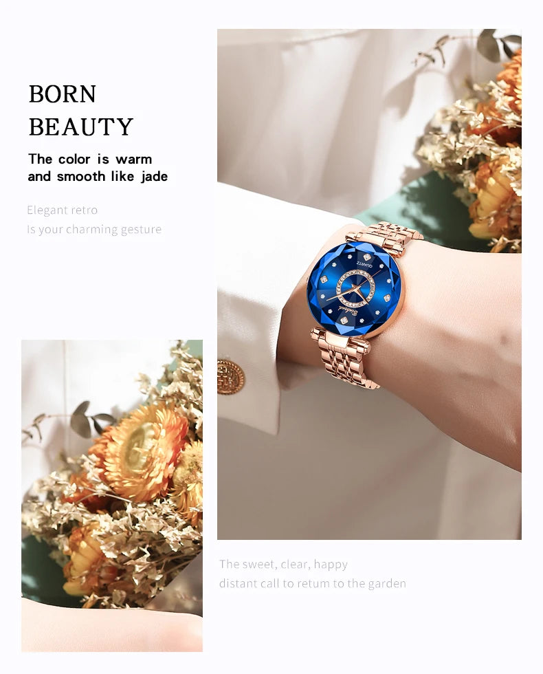 BINBONDN10 Women's Watches Elegant Fashion Original Quartz Watch for Lady Heart of the Ocean Design Waterproof Luminous Diamond.