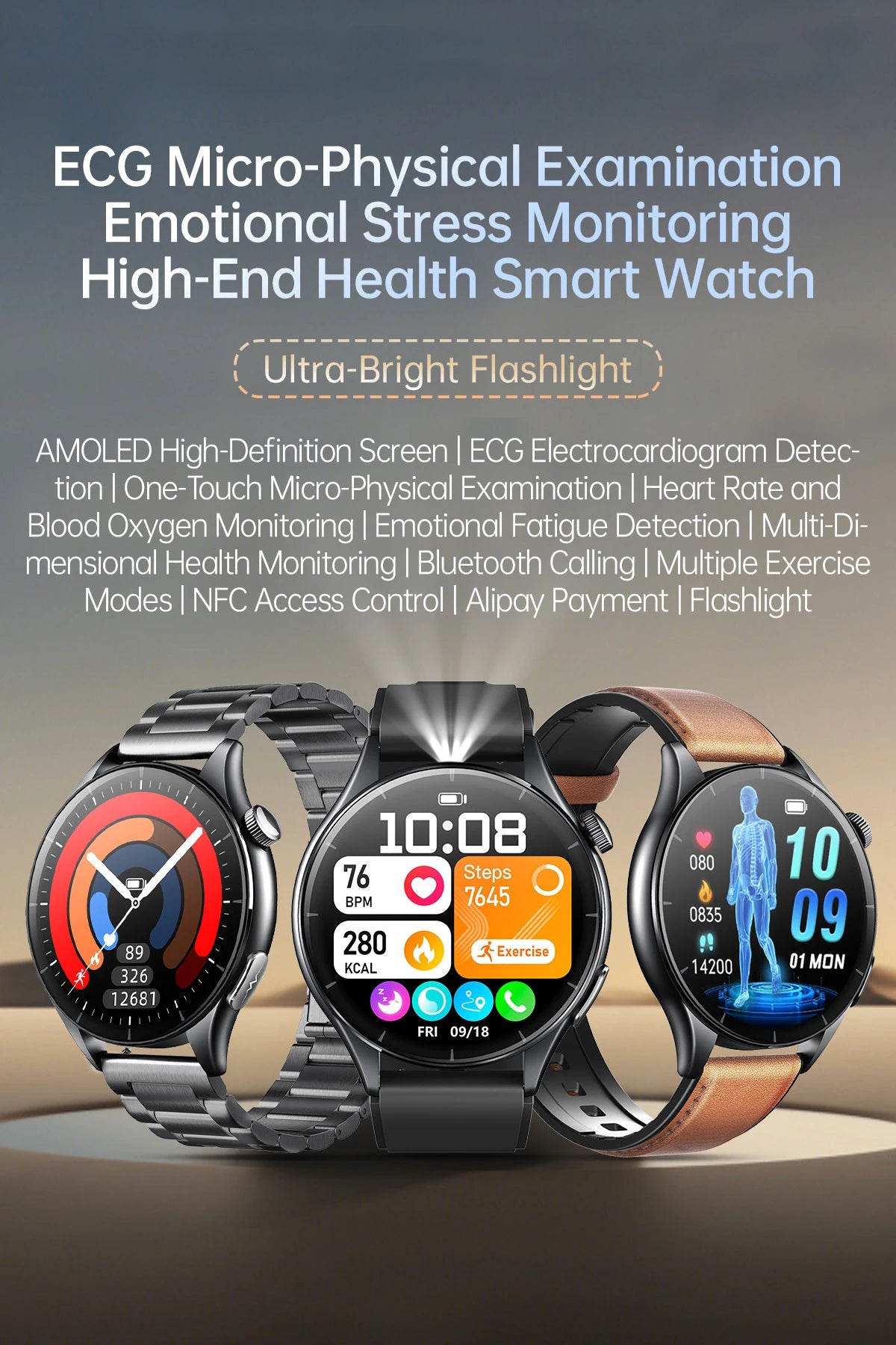 2025 New NFC  Health MonitorUric Acid Blood Pressure Blood oxygen Body Analysis Smart Watch ECG+PPG Clock Smartwatch Men lady.